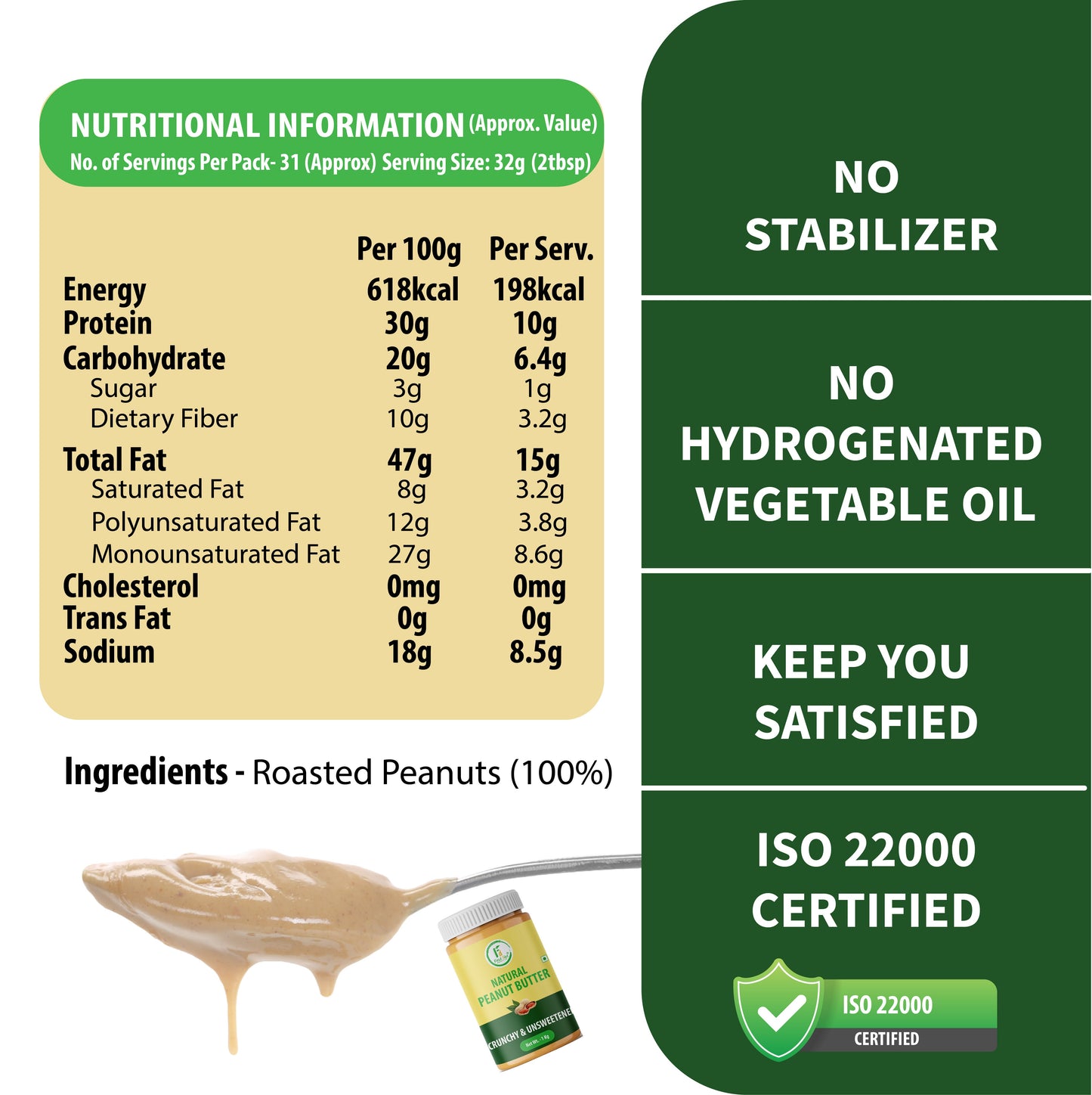 Natural Crunchy Peanut Butter – Crunch into Clean Energy! (Pack of -2)