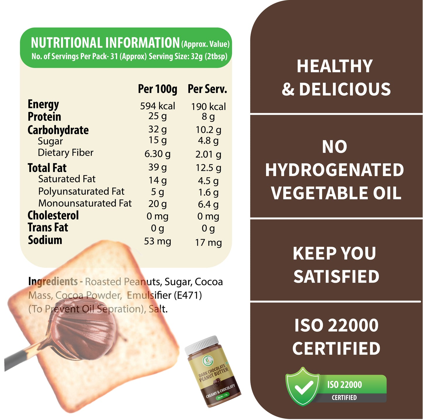 Dark Chocolate Creamy Peanut Butter – Decadence Meets Nutrition! (500gm)
