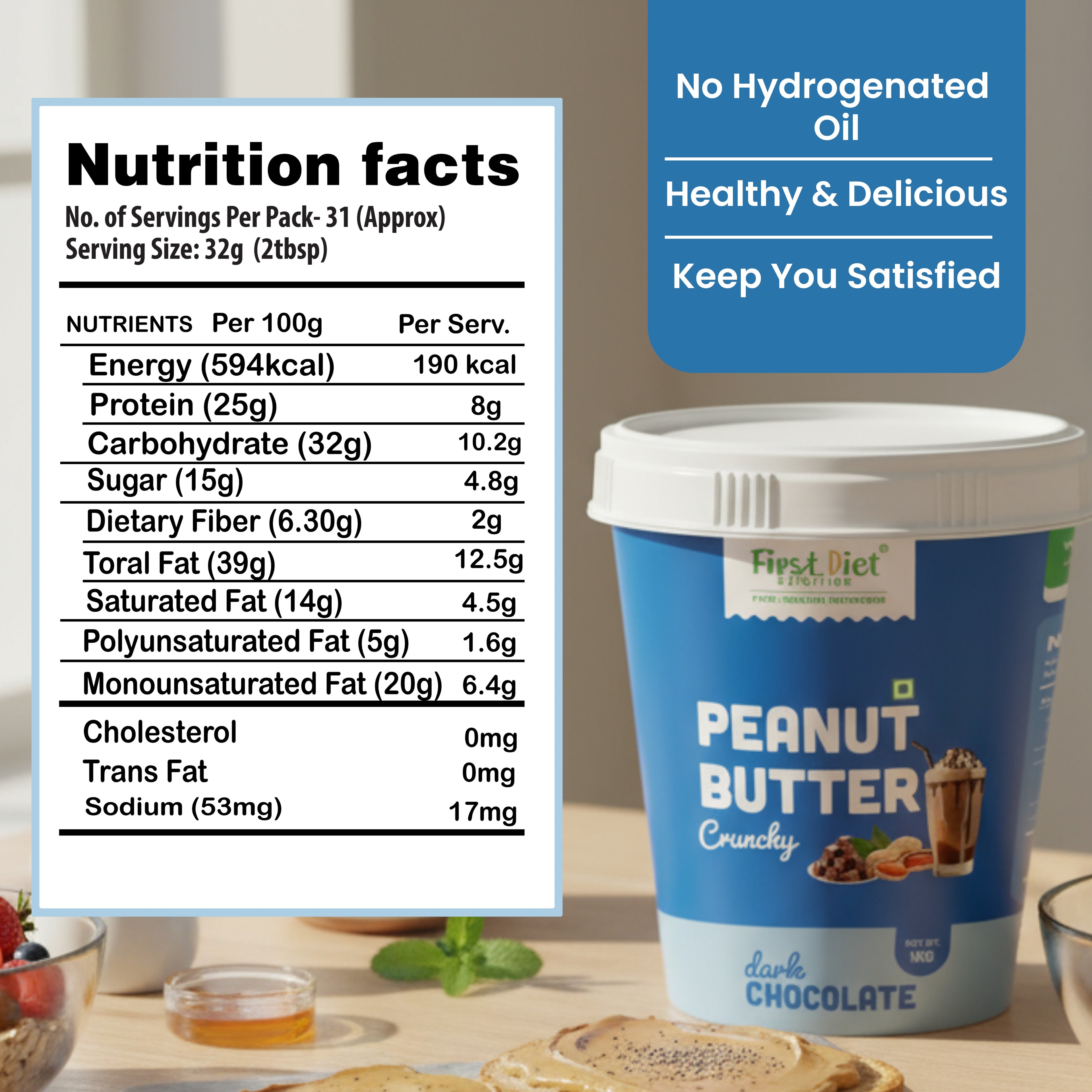 Dark Chocolate Crunchy Peanut Butter – The Perfect Crunch with a Cocoa Twist!