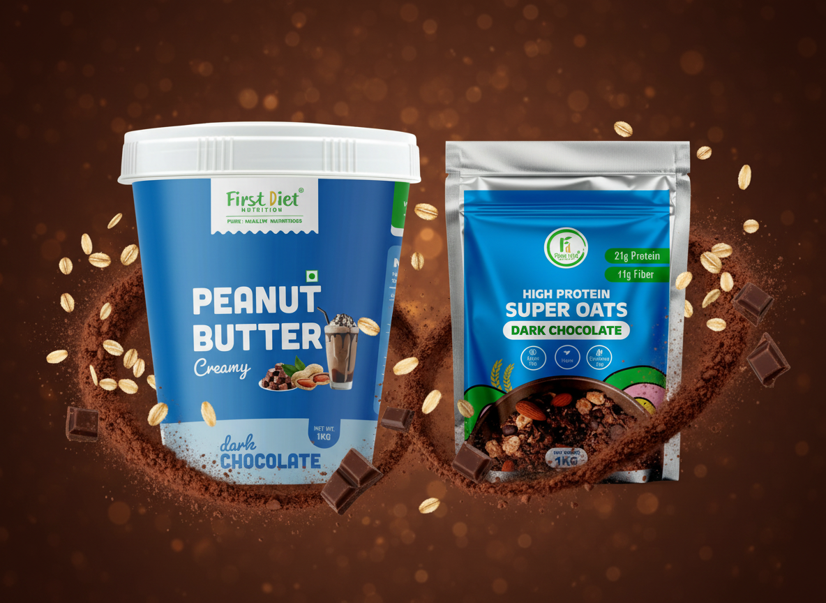 Mega Fitness Power Combo – Dark Chocolate Oats & Dark Chocolate Creamy Peanut Butter (1kg + 1kg)