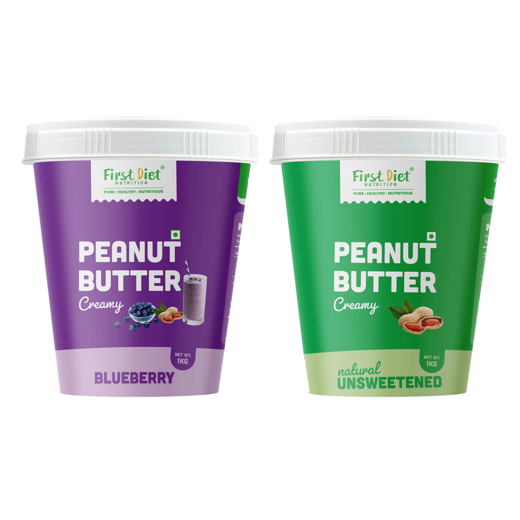 Twin Flavors Combo – Blueberry Peanut Butter & Natural Creamy Peanut Butter (1kg + 1kg)